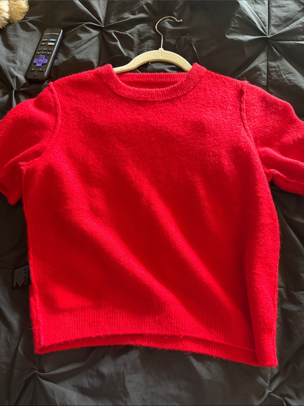 Bright Red Short-Sleeve Sweater Top
